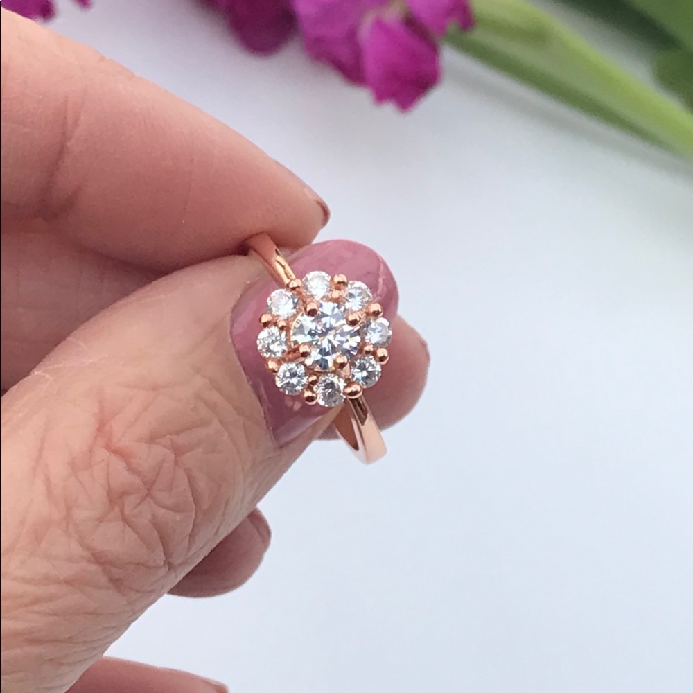 Rose Gold Plated Clear CZ Sterling Silver Ring
